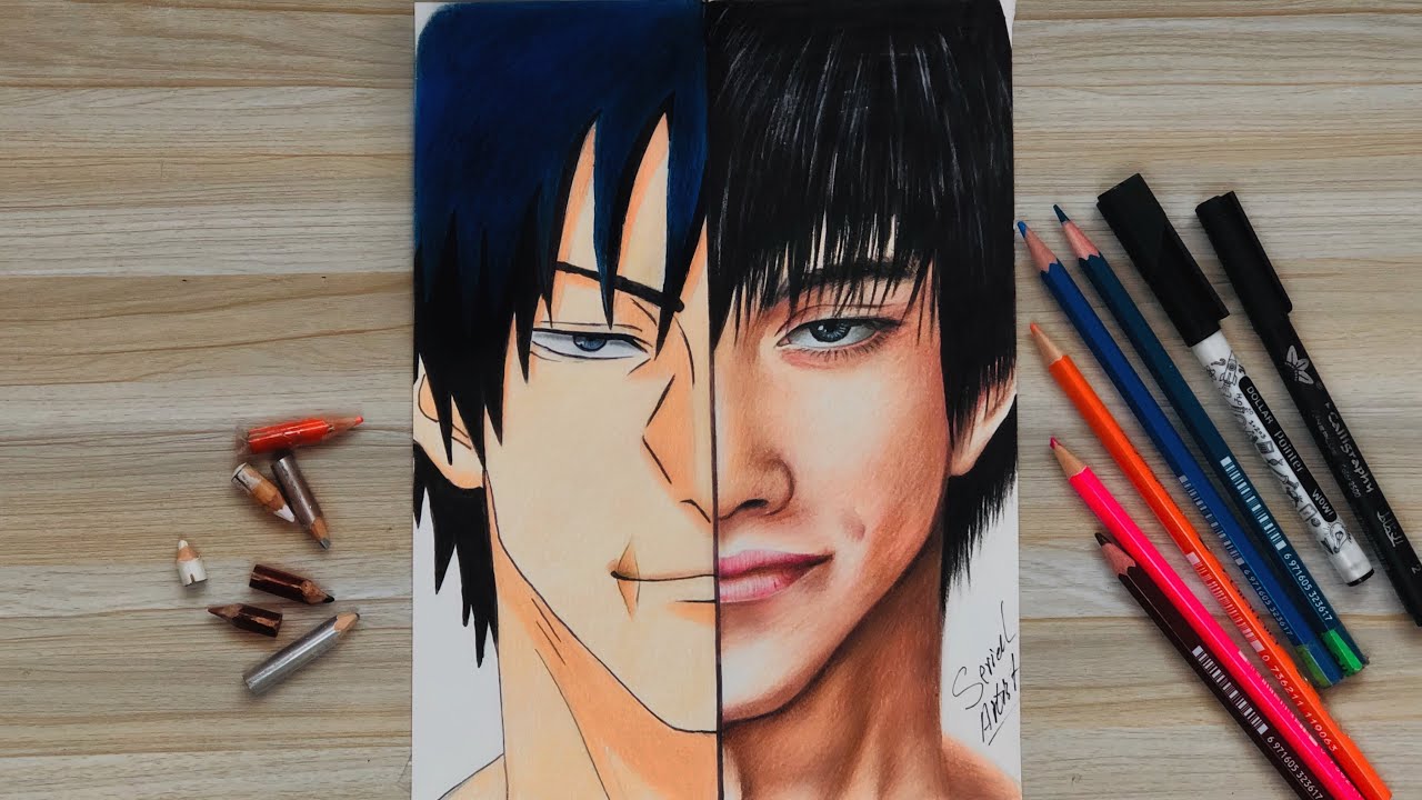 Anime VS Realism | Split Portrait Drawing 