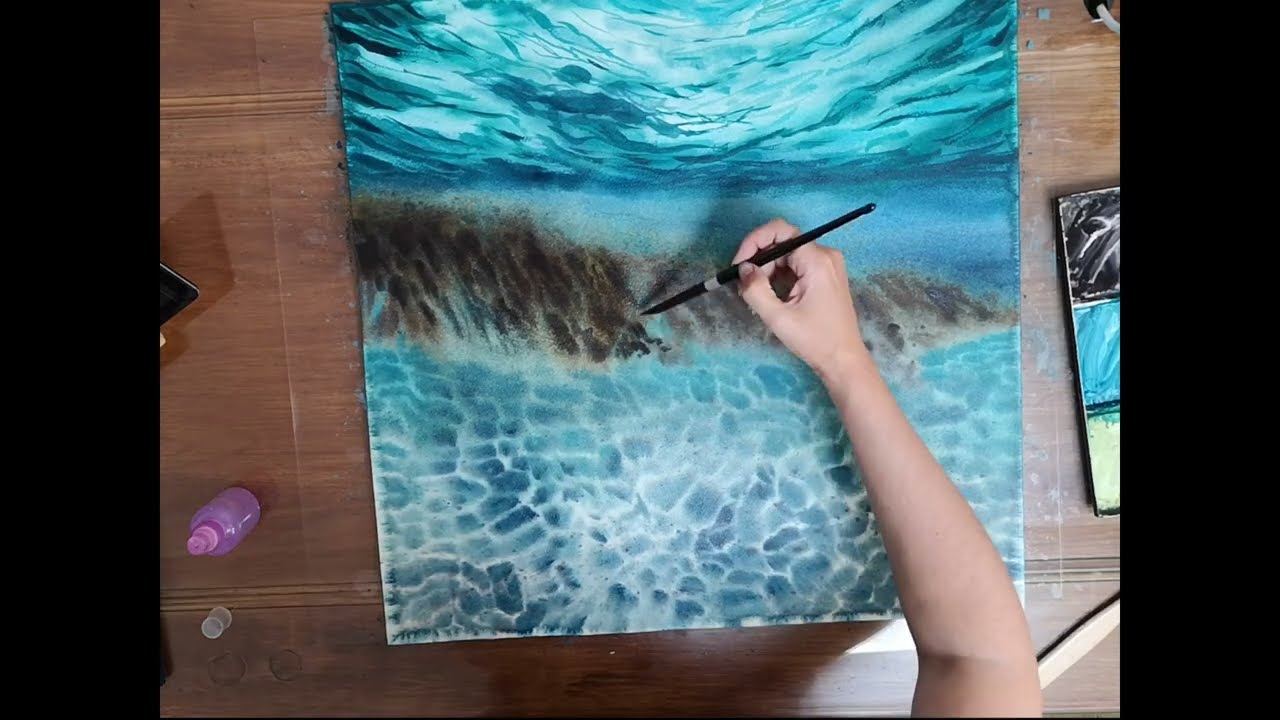 ☑️ Cómo pintar el FONDO DEL MAR CON ACUARELA🐟🐠🦈