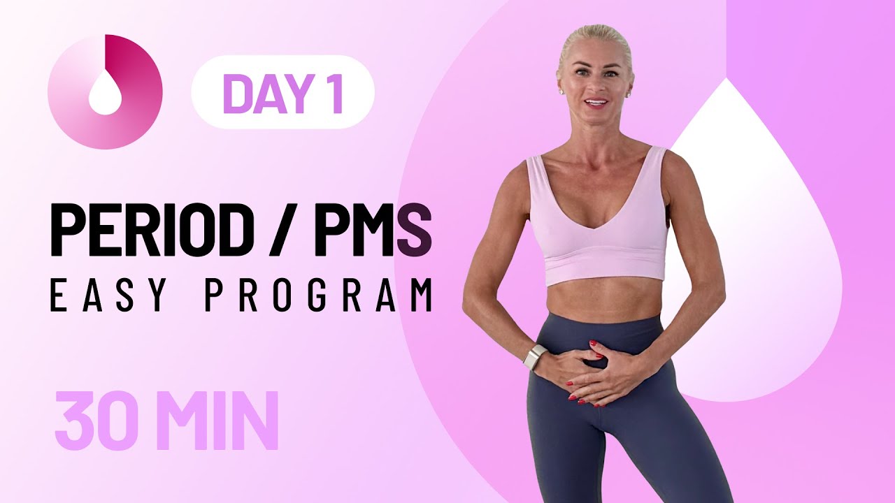 30 Min Period/PMS Workout Program at Home - Full Body, No Repeat, No Equipment | Day 1