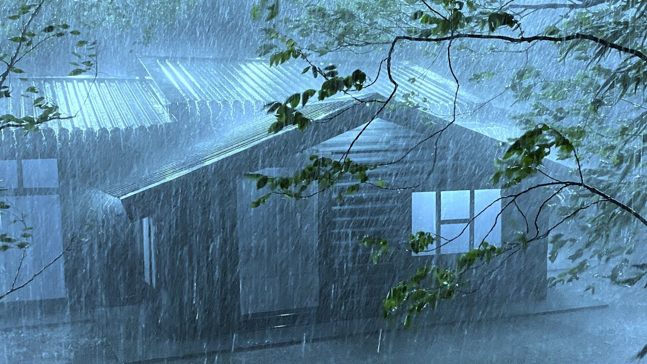 Cure Insomnia with Concussion Storms, Heavy Rain, Strong Wind, Powerful Thunder on Peeling Tin Roof