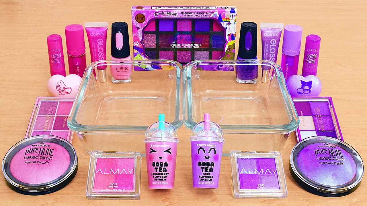 Pink vs Purple - Mixing Makeup Eyeshadow Into Slime ASMR