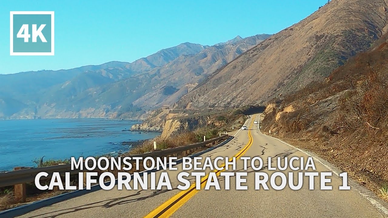 Driving California State Route 1 - Moonstone Beach, San Simeon, Sand Dollar Beach, Lucia, 4K UHD