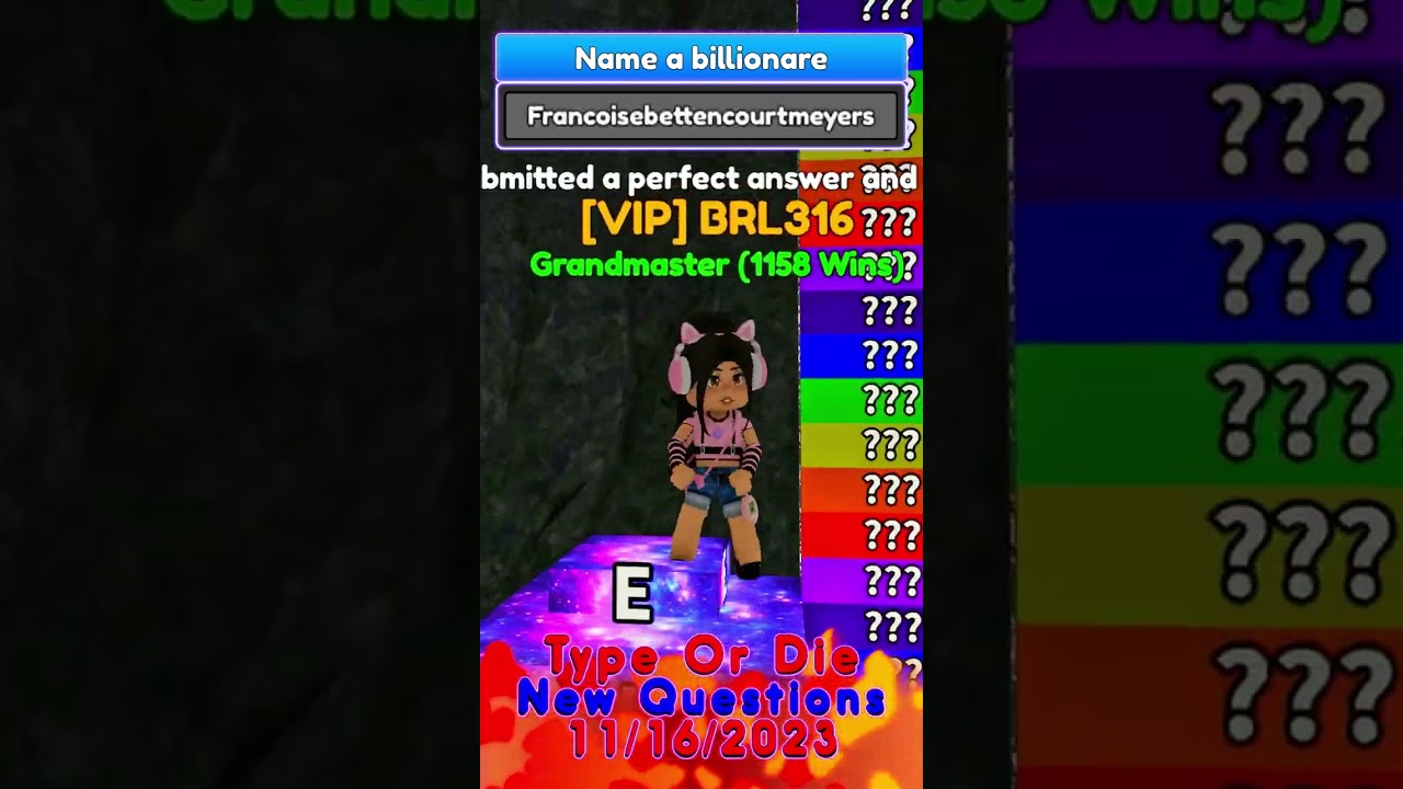 Roblox Type Or Die Longest Answers (11-16-2023) #shorts #roblox #typeordie