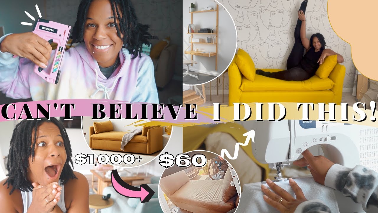 HOME OFFICE MAKEOVER TRANSFORMATION I REUPHOLSTERED MY FACEBOOK MARKETPLACE FLIP | WEST ELM DUPE WFH