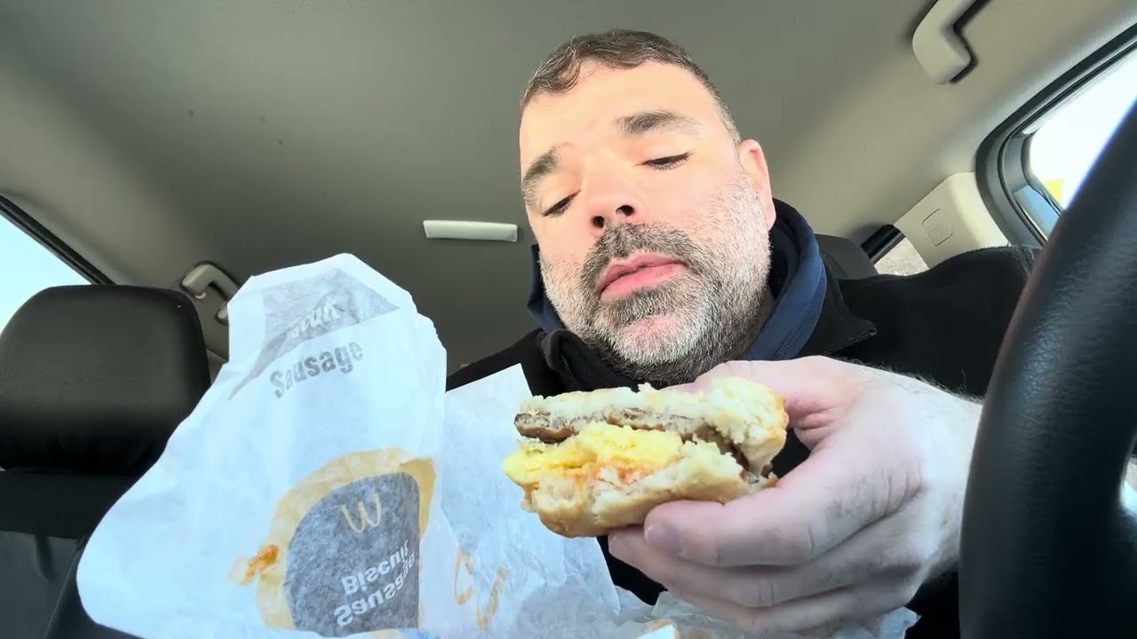 Hot honey sausage egg on biscuit