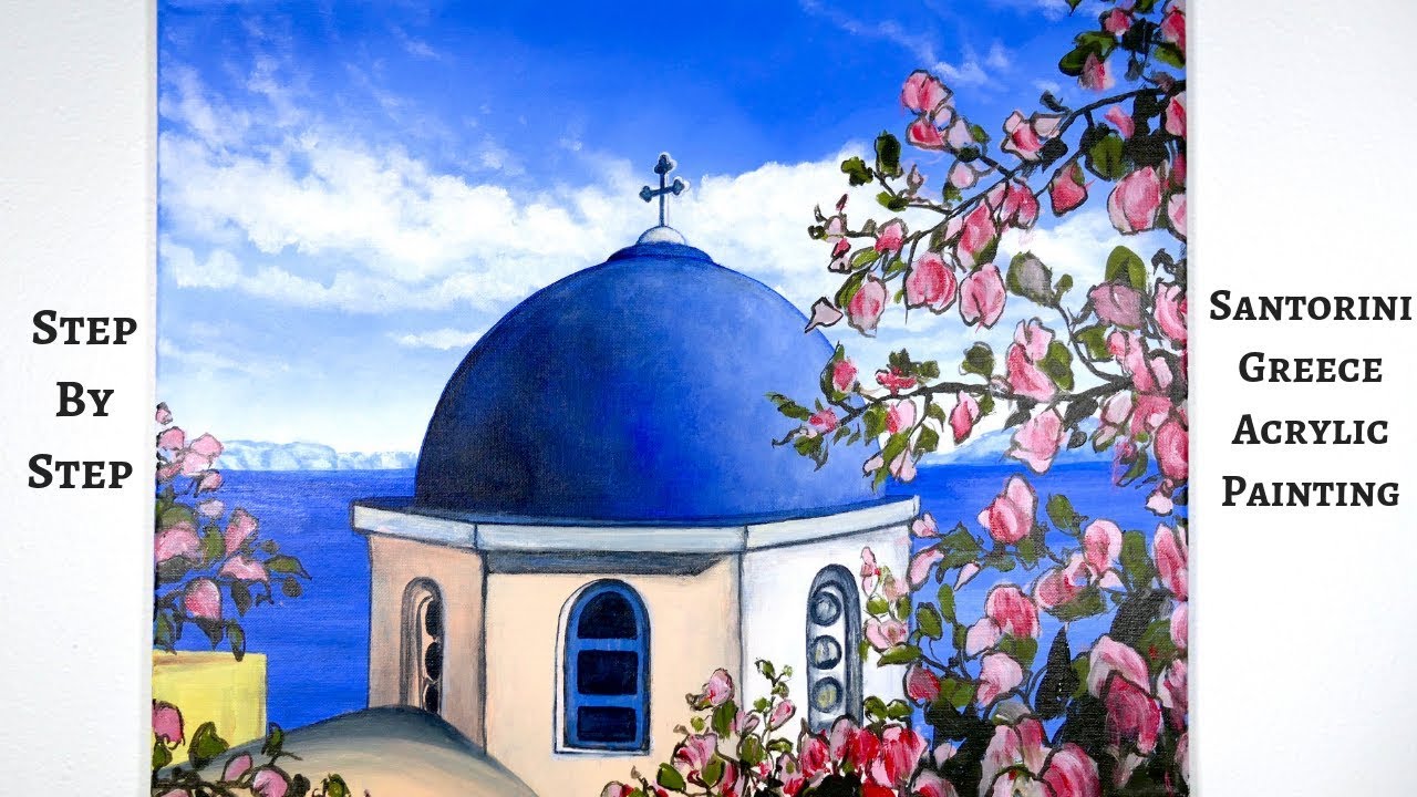 Santorini Greece STEP BY STEP Acrylic Painting (ColorByFeliks)