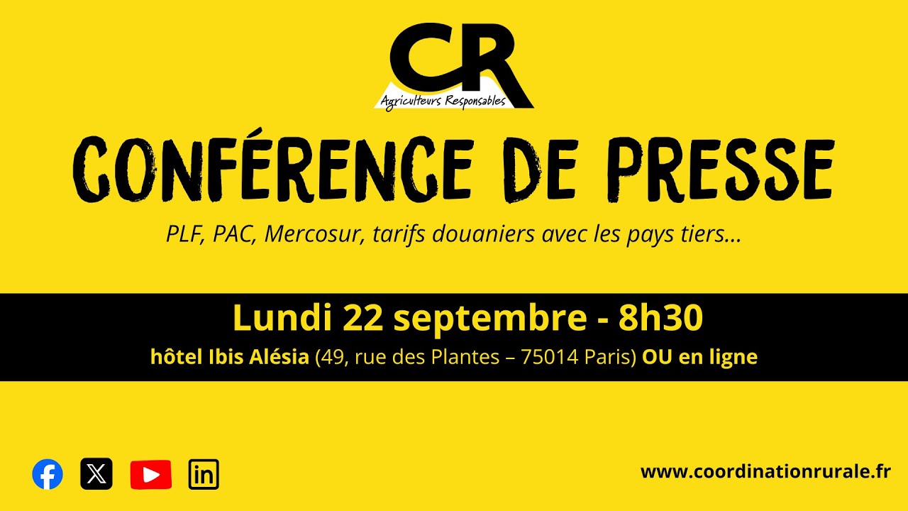 CONFÉRENCE DE PRESSE : PLF, PAC, Mercosur, tarifs douaniers avec les pays tiers...