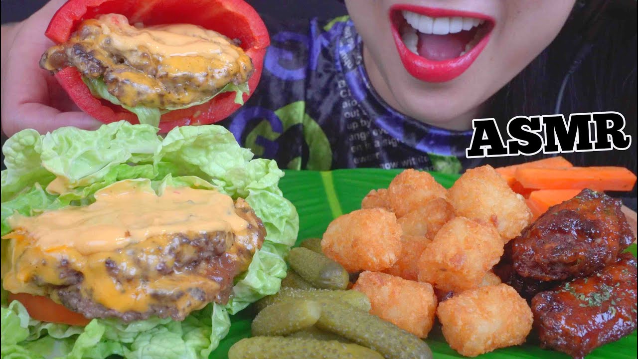 ASMR PROTEIN SWEET BELL PEPPER LETTUCE BURGER (SATISFYING CRUNCHY EATING SOUNDS) NO TALKING SAS-ASMR