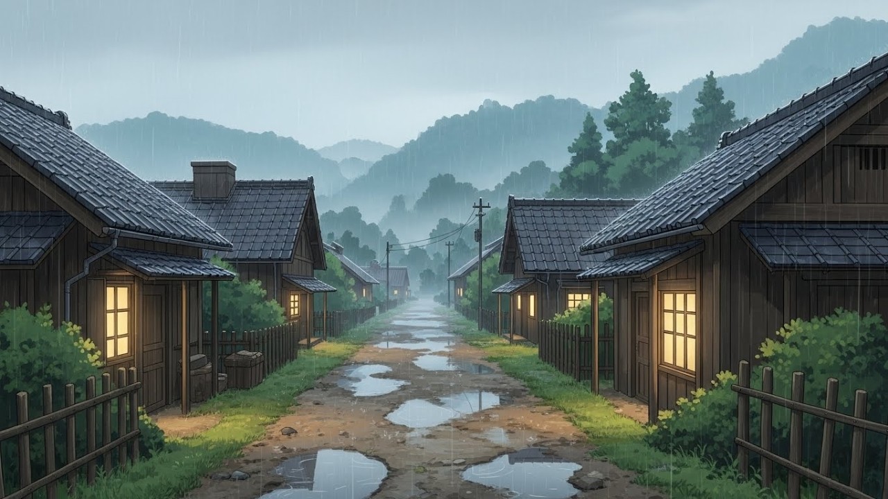 Old Village Kitchen Sounds Chopping Vegetables as Rain Falls Outside | ASMR | Ghibli | Rainy sound