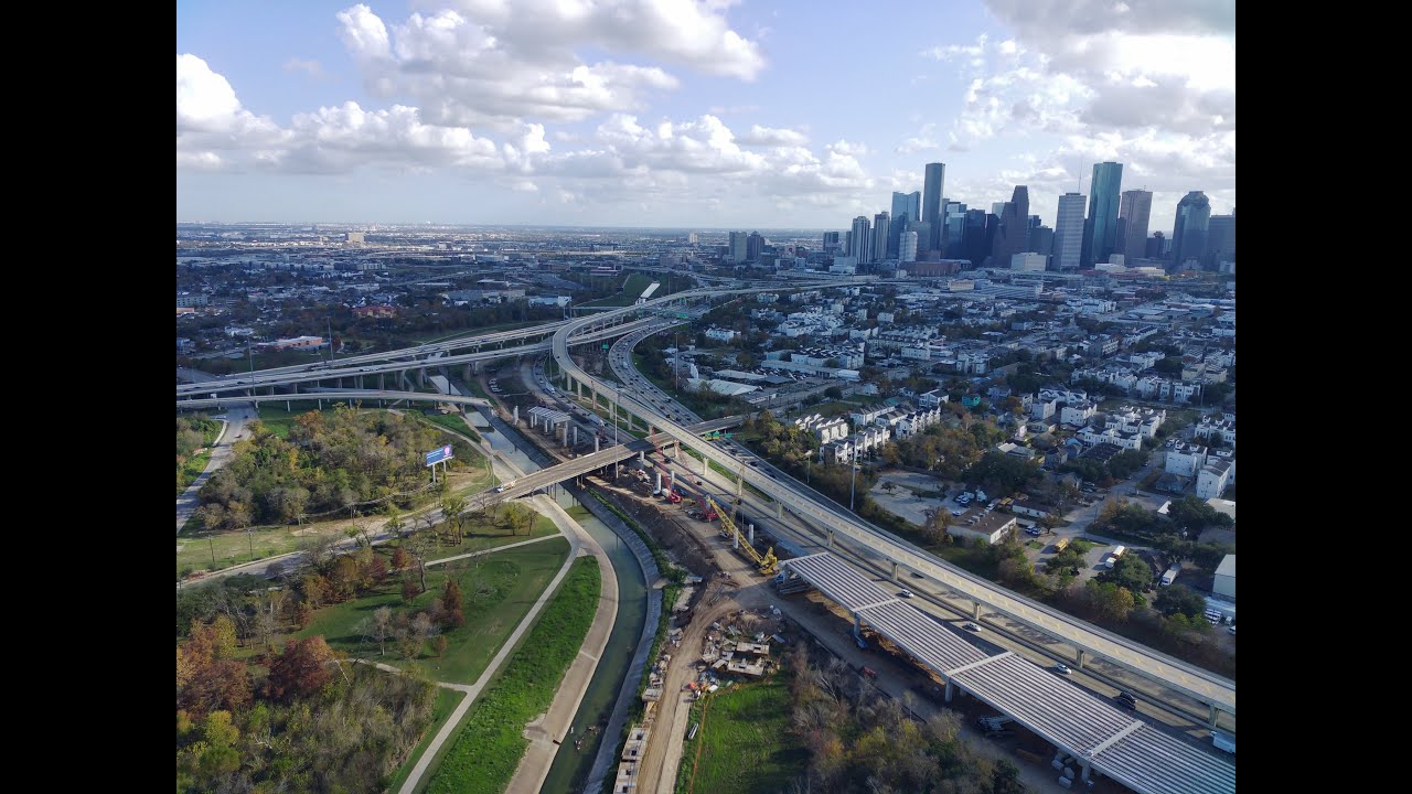 Christmas Eve Over The Katy Freeway Elevation Project Near Downtown Houston (4K Drone)