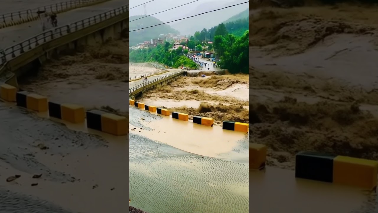 Bridge on the Verge of Collapse as Massive Flood Sweeps Through the Valley 🌊🌧️ #BreakingNews