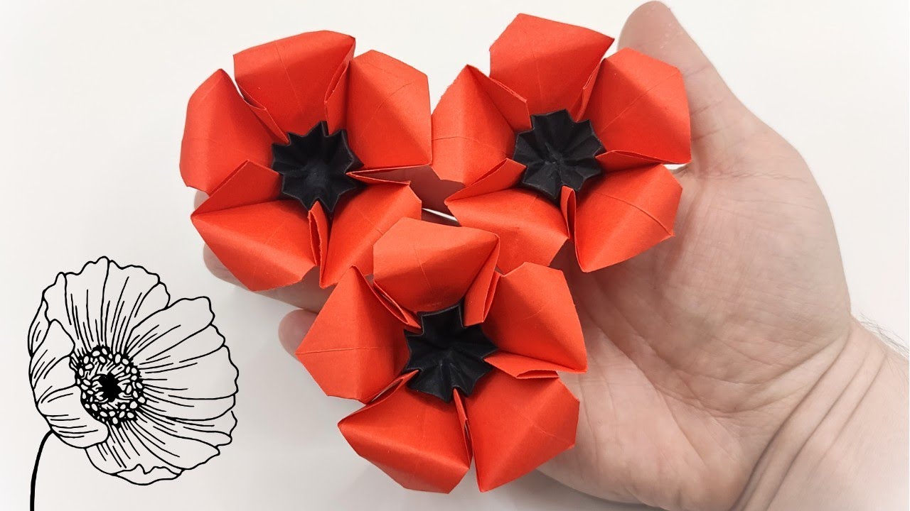 Paper POPPY tutorial 🏵️ How to make origami poppy flower