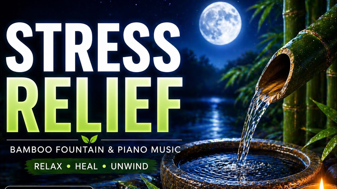Relaxation Music 🌿 Bamboo Fountain Sounds & Healing Piano for Stress Relief, Deep sleep (1 Hour)