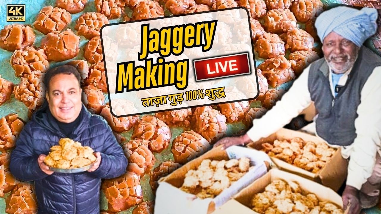 100% Natural Gur (Jaggery)🔴Live Making 👌बिना मिलावट वाला गुड़ | Street Food India | Food Karwaan