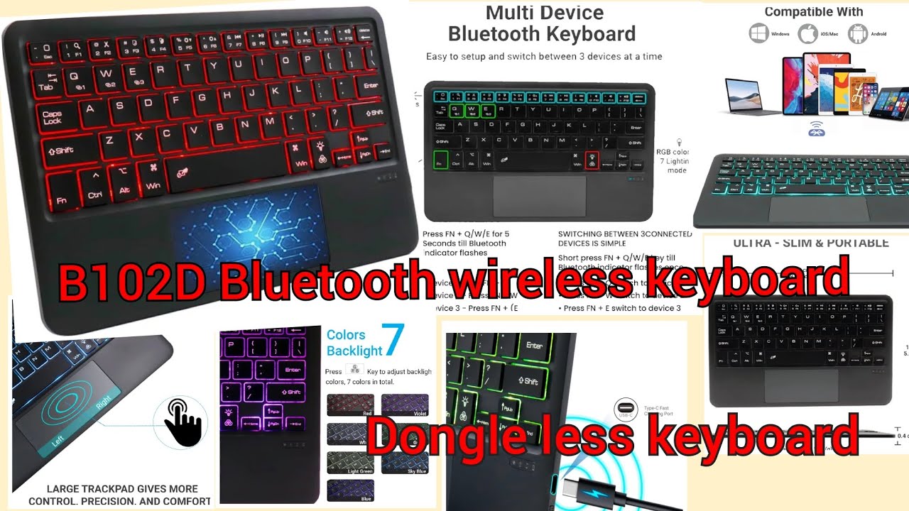 ConceptKart B102D WirelessKeyboard withTouchpad&BacklitBluetooth5.0 for ipad,Android,Windows, iOS