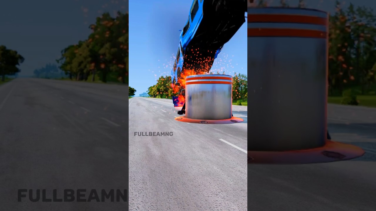 Blue and Pink buses gigantic Bollard crash #beamng #beamngdrive