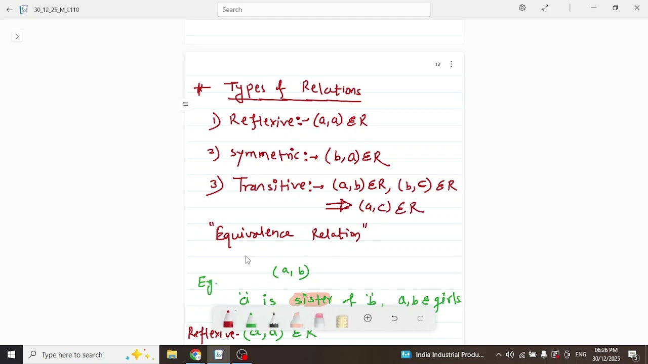Type of Relations I Reflexive I Symmetric I Transitive I Part 1 I Concepts I Class XI