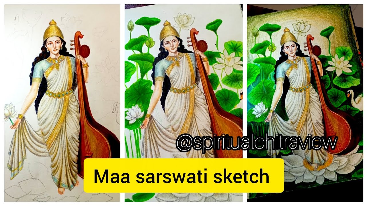 Maa saraswati sketch #sarswati #sarswatipuja #sketch #art #painting #sanatanhindu #hindugod #shorts 