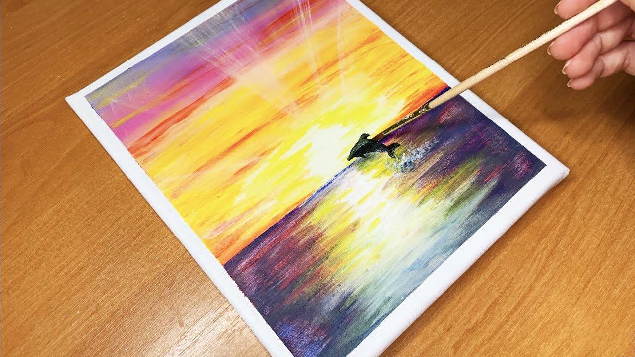 Ocean Sunset Painting / Acrylic Painting For Beginners