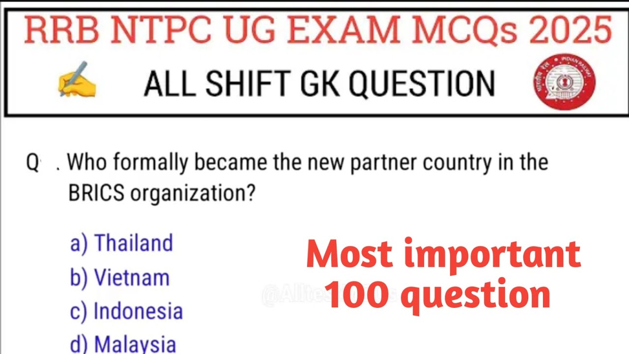 RRB NTPC All Shift gk questions 2025 | RRB NTPC UG Exam 2025 |#study