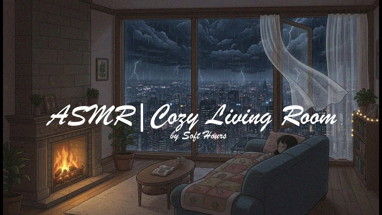 ASMR Cozy Living Room | Storm Outside