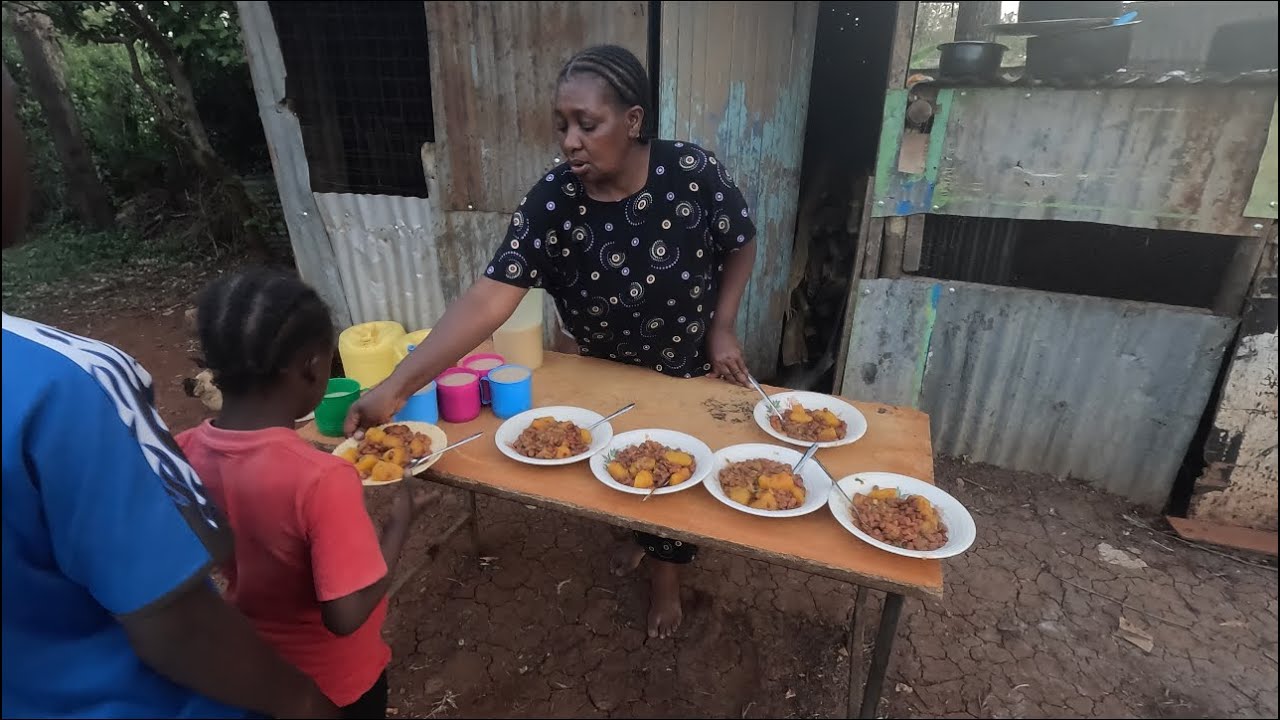 Cooking sweet pumpkin and beans In African Village for the family 
