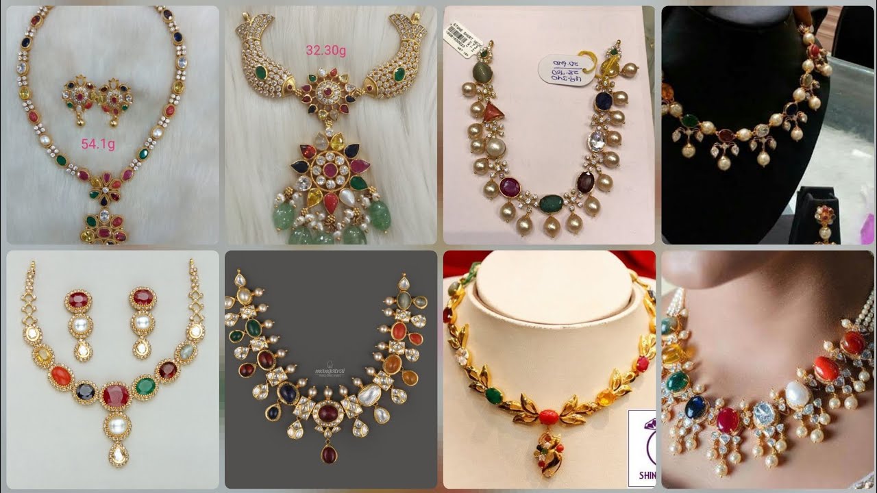 Golden navratna necklace designs collection | golden jewelry collection