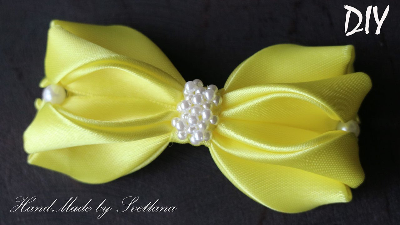 Простой бантик из ленты Канзаши Laço de Cetim DIY Simple ribbon bow Kanzashi
