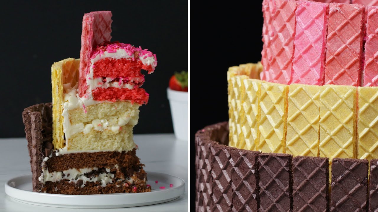 Triple Layer Neapolitan Wafer Cake • Tasty