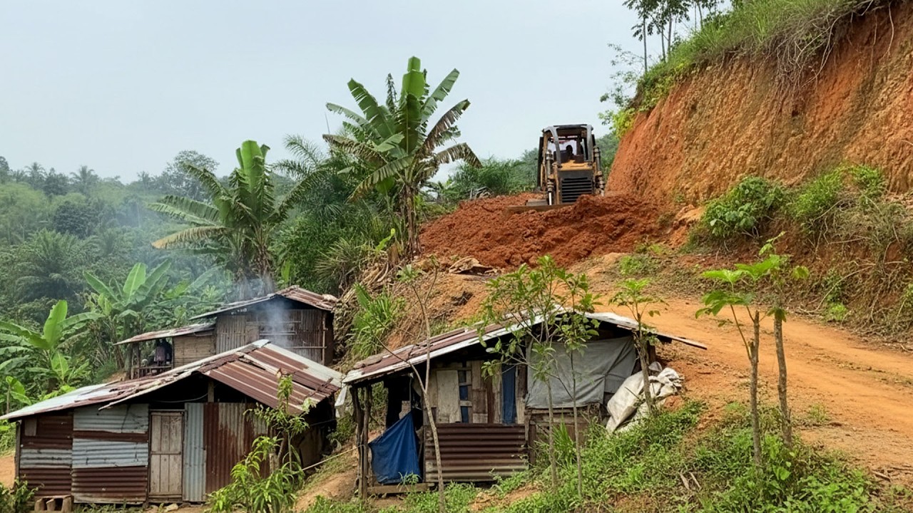 Helping Poor People in Remote Areas!Crazy Bulldozer Skills: Working Near Houses on Steep Mountain.