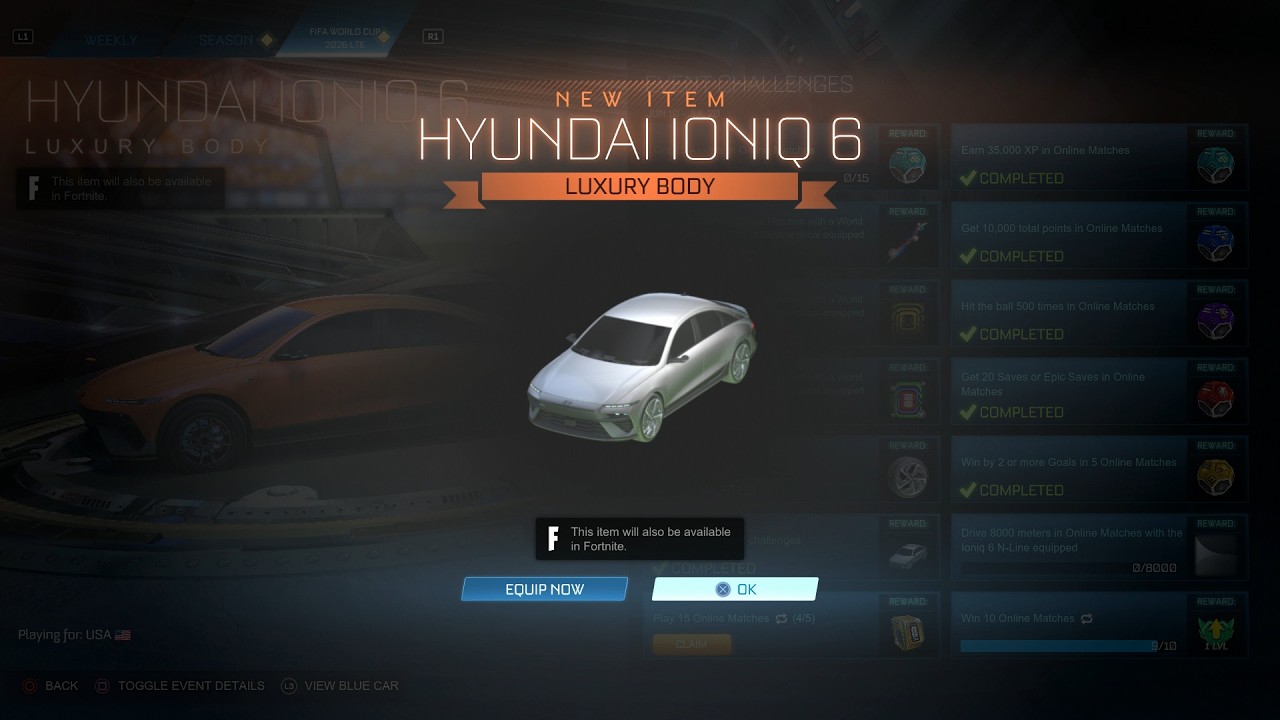 Как получить автомобиль Hyundai IONIQ 6 БЕСПЛАТНО в Rocket League! (Квест FIFA World Cup 2026 LTE)