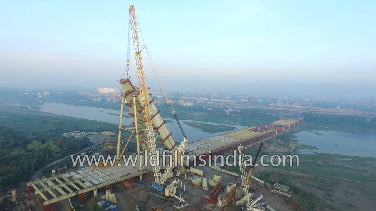 Signature bridge over Yamuna way past date, but looks fantastic from the air, Wazirabad