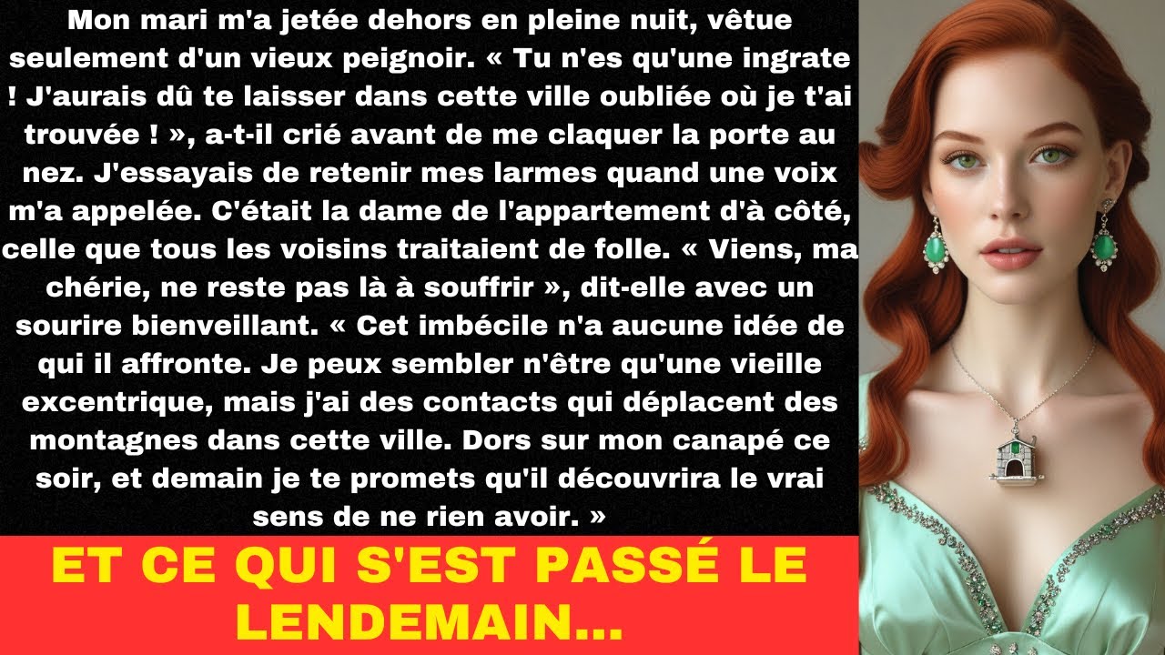 Mon mari m'a jetée dehors en pleine nuit, vêtue seulement d'un vieux peignoir. « Tu n'es qu'une...