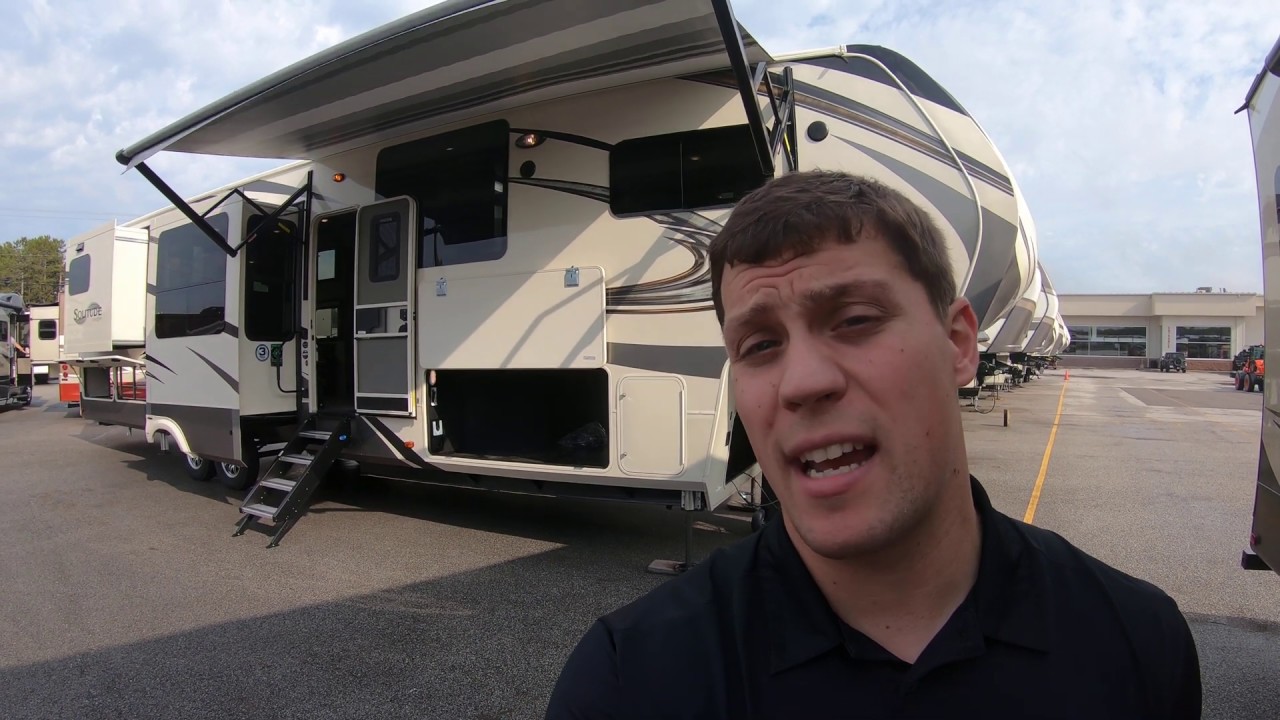 2020 Grand Design Solitude 390RK Five Slide Rear Kitchen Fifth Wheel with Huge Exterior Storage!