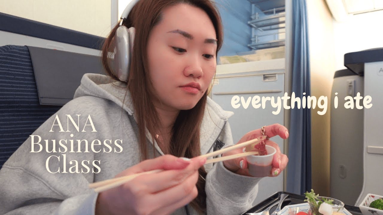 everything i ate on an ANA Business Class flight from Houston to Tokyo + United Polaris Lounge