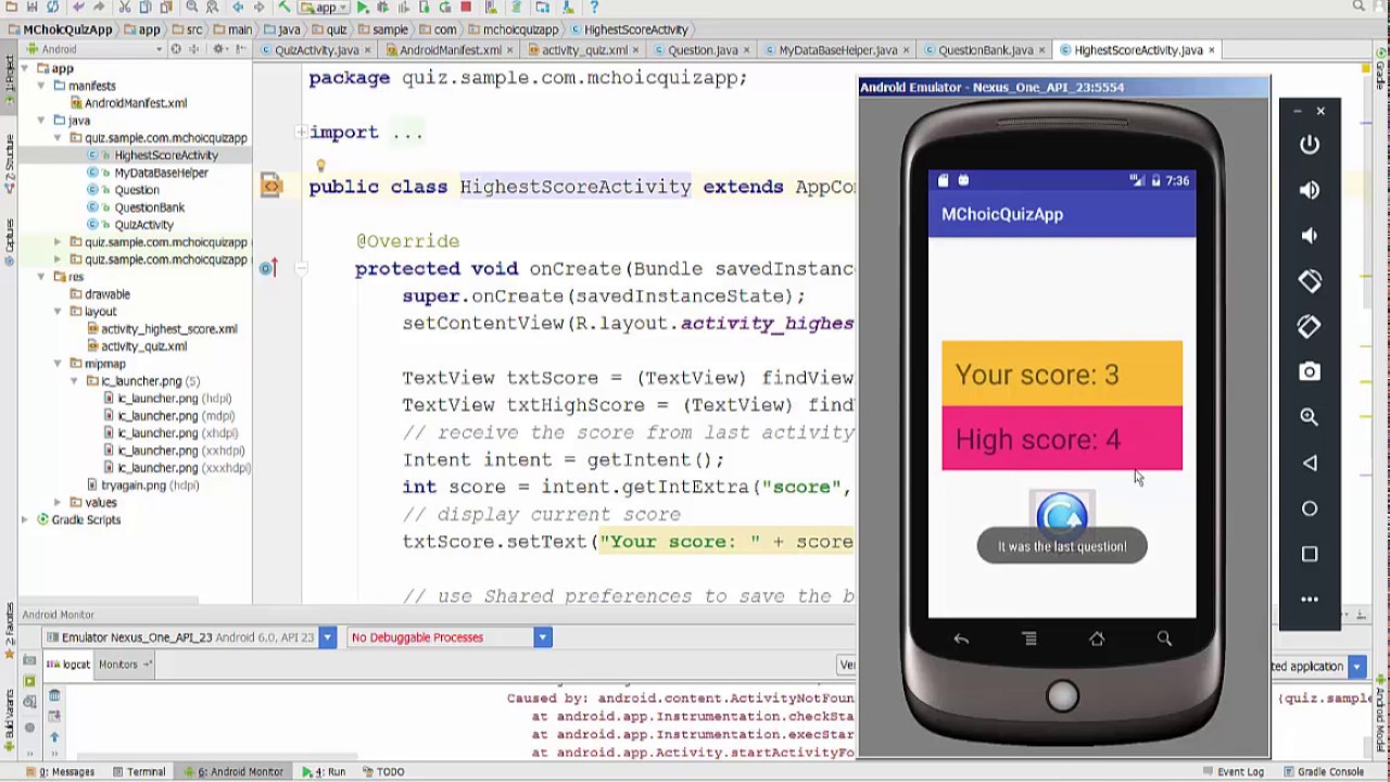 Lesson18 Android - Multiple Choice Quiz + Read data from SQLite