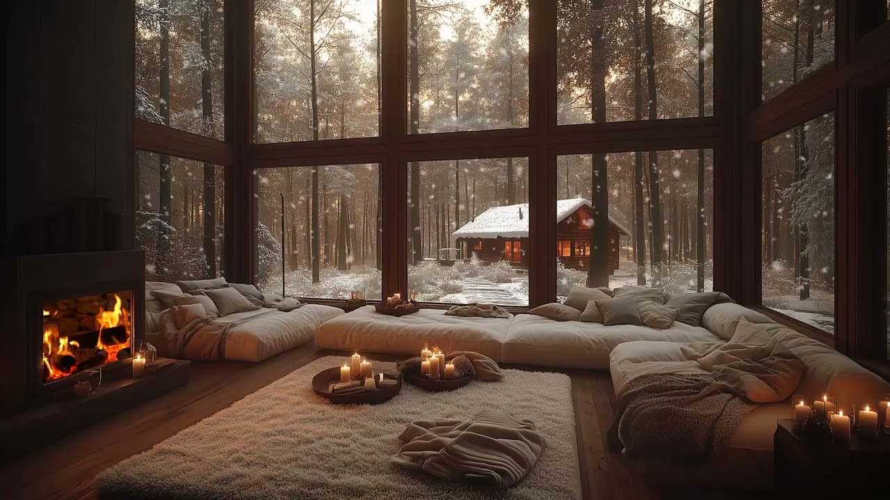(No Ads) Relaxing Cozy Morning Piano by the Fireplace for Calm Focus