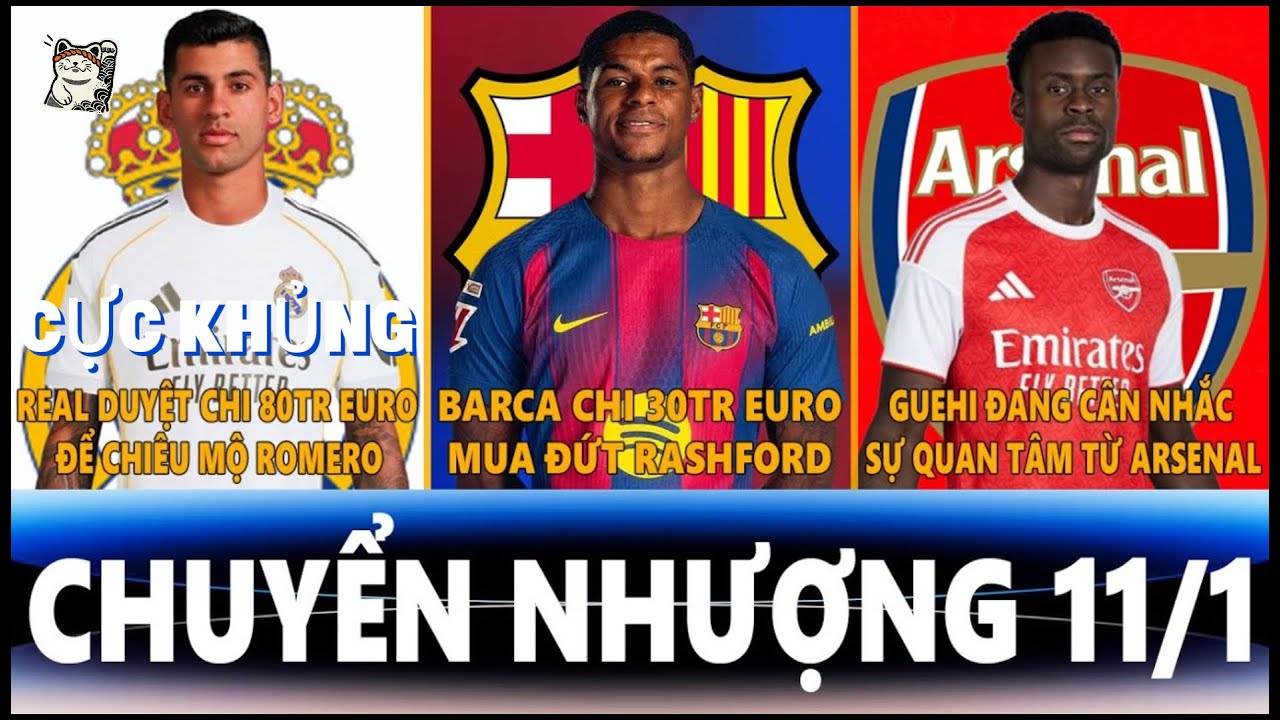 CHUYỂN NHƯỢNG 11/1 | REAL NHẮM ROMERO GIÁ 80TR, GUEHI MUỐN ĐẾN ARSENAL, BARCA THEO ĐUỔI RASHFORD