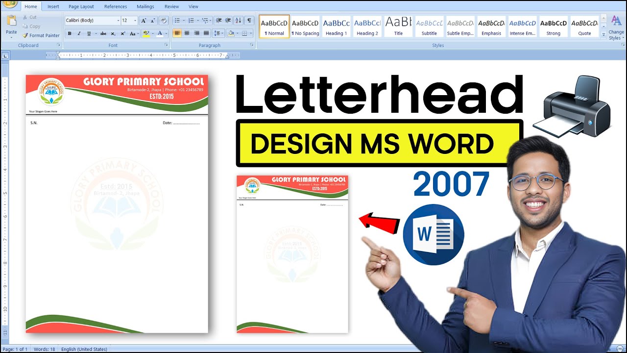 Letterhead Design in MS Word 2007 Ready to Print | Letterpad Design Tutorial in MS Word