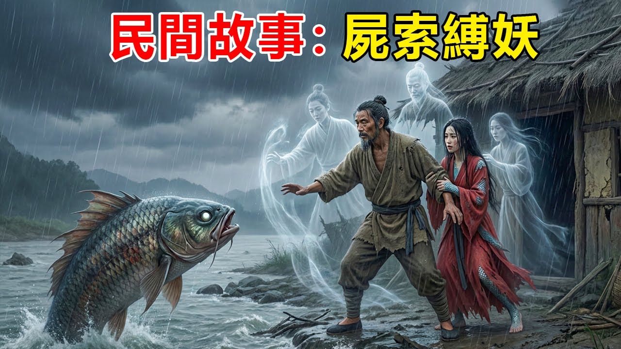 民間故事：漁夫因常年義撈浮屍被嫌晦氣，獨居江邊破屋，誰料洪水中救起一帶鱗紅衣女，竟引來魚妖索命；危急時昔日埋葬的亡魂現身護主，紅衣女終成枕邊人