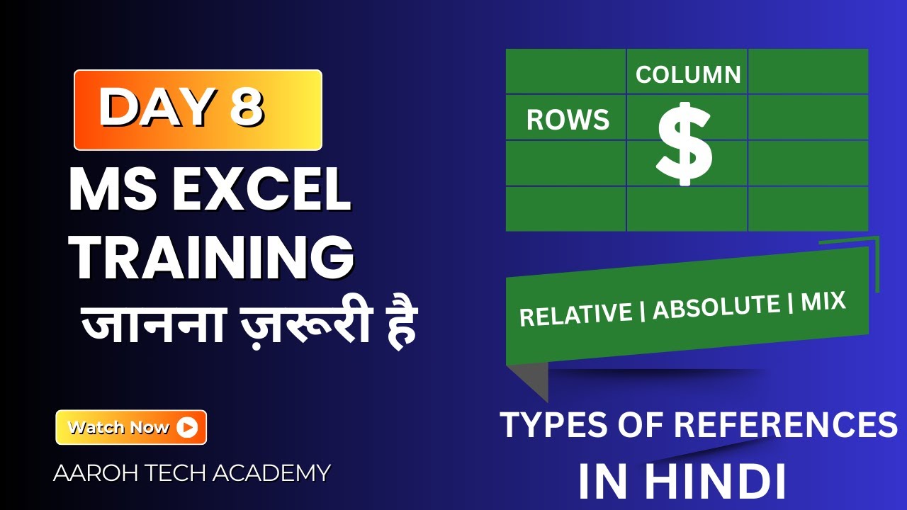MS Excel Course Day 8 | Excel Reference Types Explained | Cell, Relative, Absolute & Mixed Reference