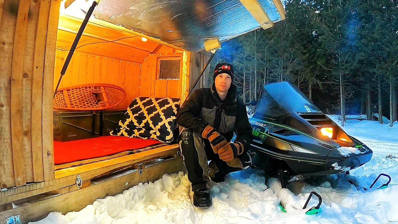 Solar Heated Snowmobile Camper Journey - Solo Winter Camping in my 