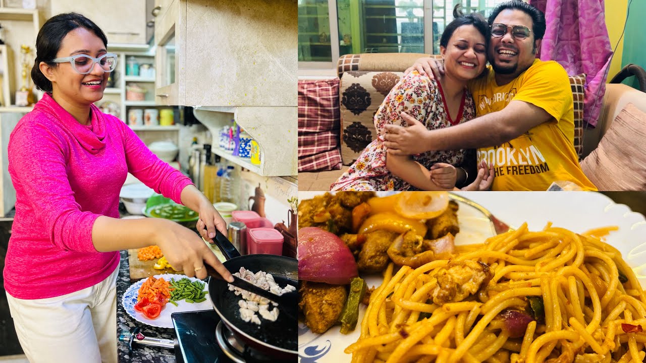 Ami Ekhon Onekta Sustho☺️Sei Anonde Spaghetti🍝Chicken Stir Fry Ranna Korlam🌶️👩🏻‍🍳@zerowattfilms 