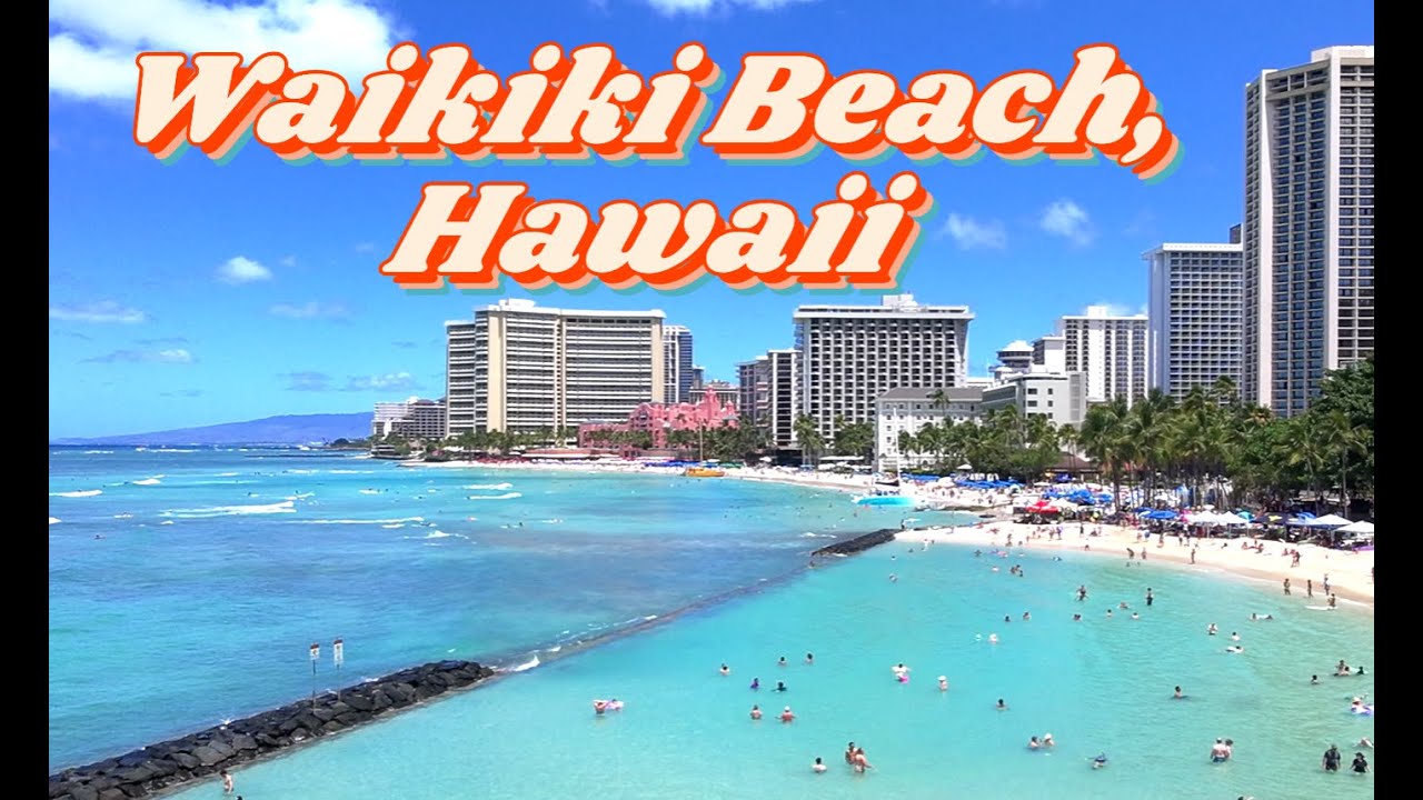 Waikiki Beach aerial;  Low flight-path aerial journey of Waikiki Beach, Honolulu, Hawaii