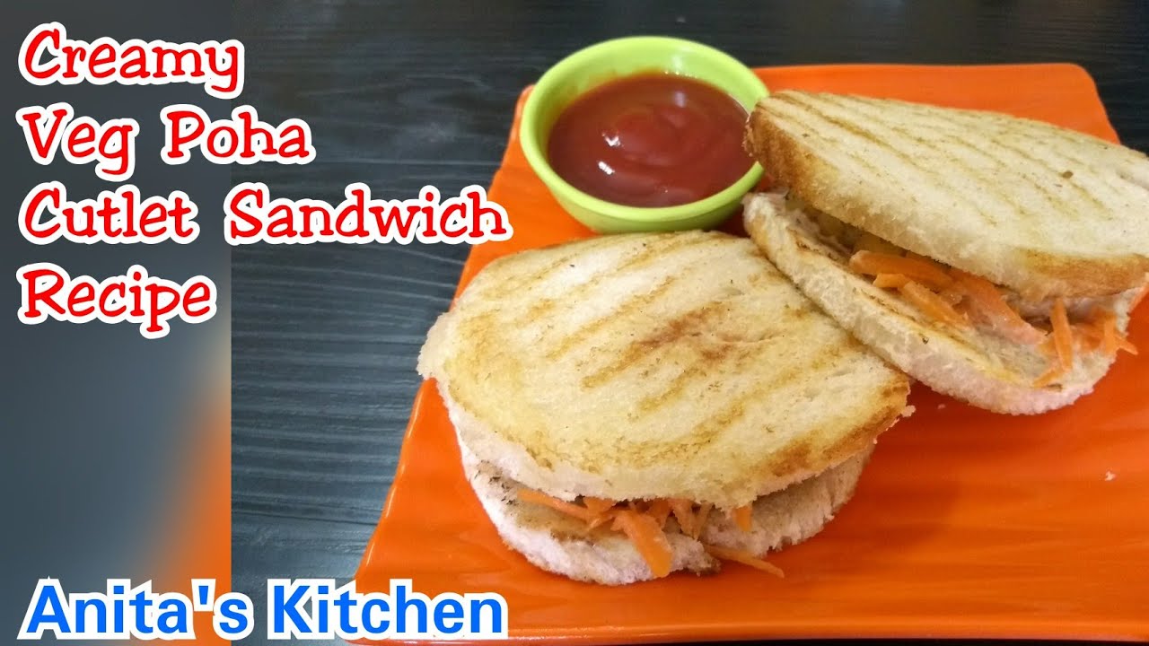 Creamy Veg Poha Cutlet Sandwich | Breakfast recipe | How to make poha Cutlet recipe