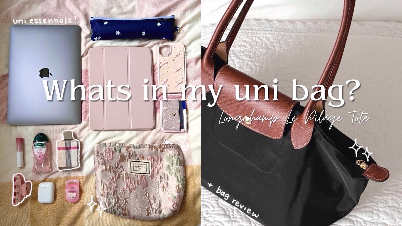 whats in my uni bag? ˚୨୧⋆｡˚ ⋆ UNI ESSENTIALS YOU ACTUALLY NEED, longchamp le pilage tote