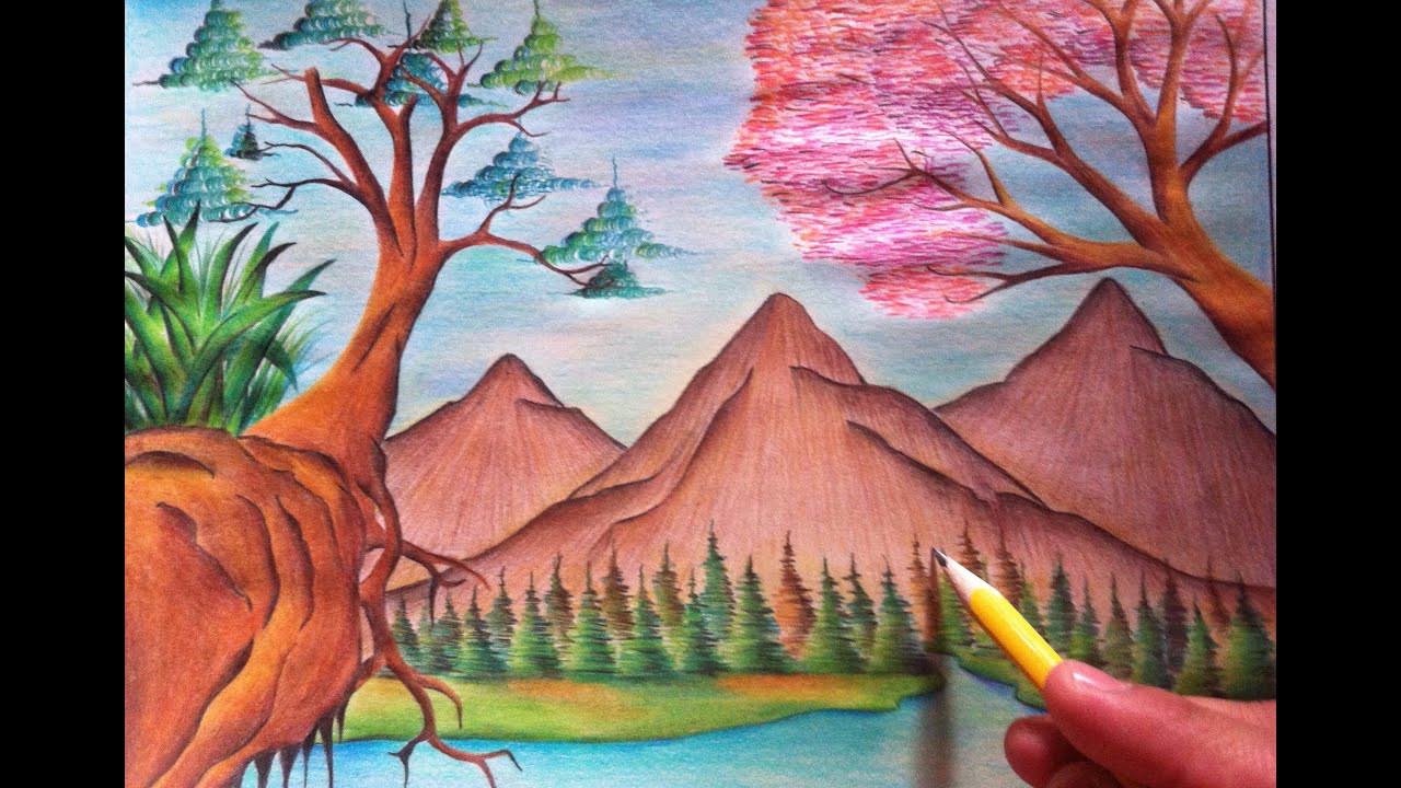 PAISAJE A COLOR CON LAPICES DE COLORES
