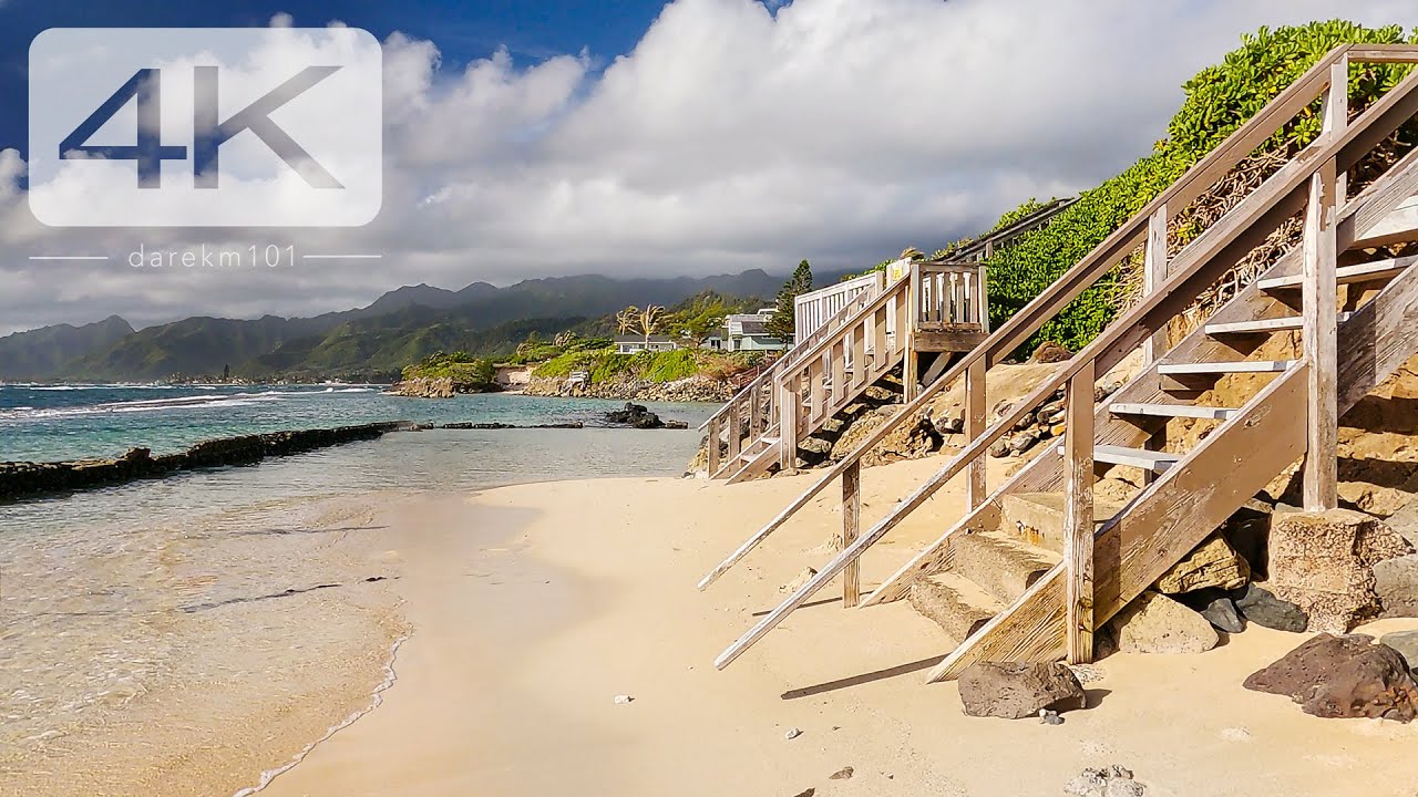 Tropical Beach Scenery - Oahu, Hawaii Beach - Virtual running / walking. [4K]
