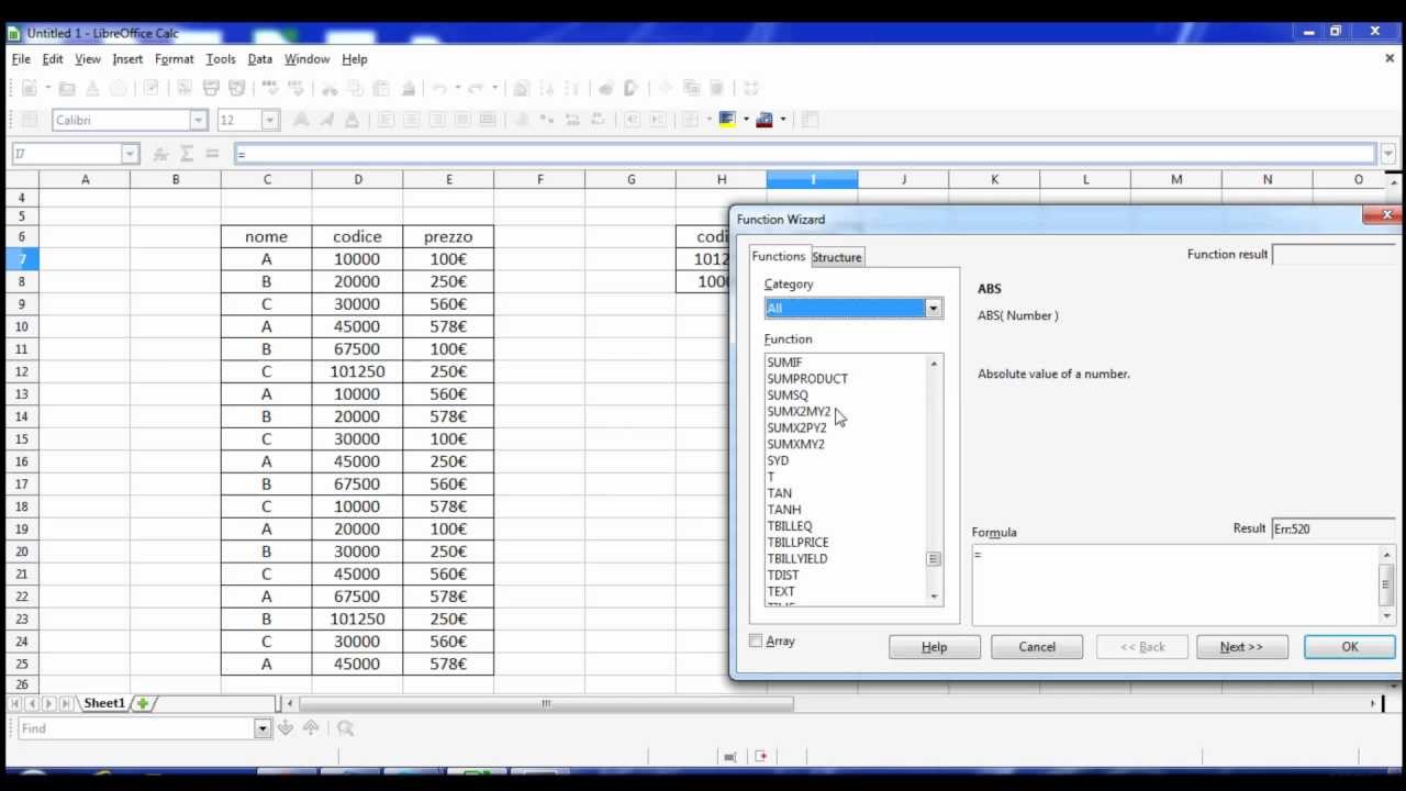 Cerca verticale openoffice