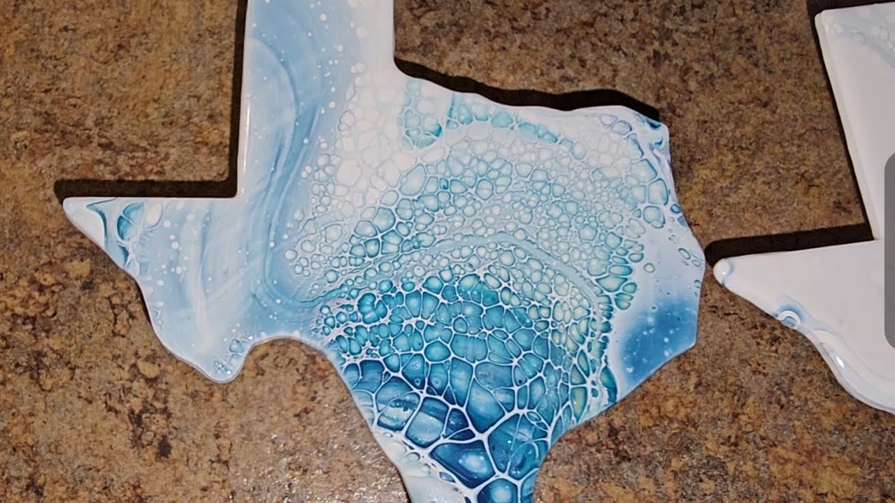 580 - Texas Shaped Coasters |  @xToollaser  | #acrylicpouring #sheleeartstyle #paintpouring #xtool